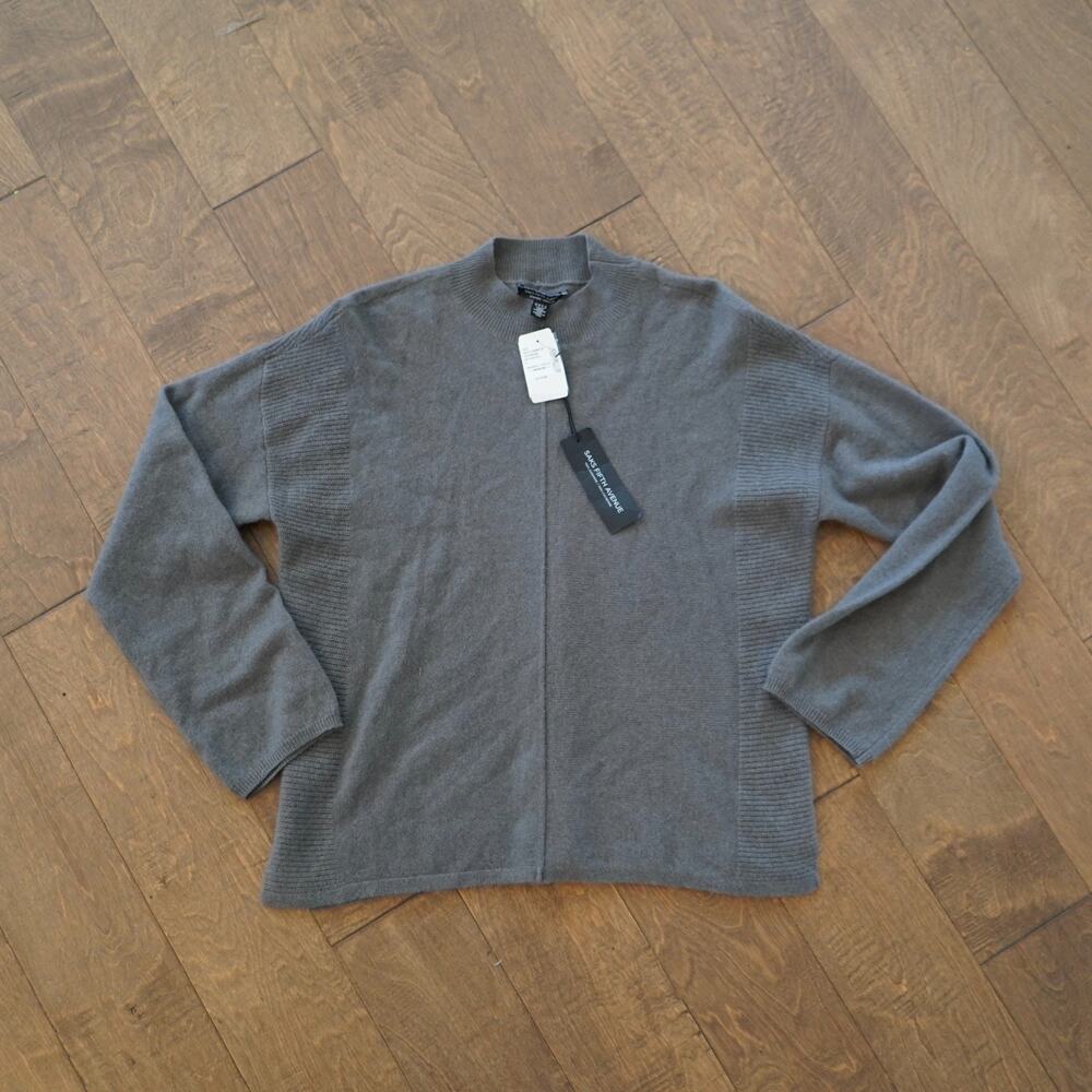 Saks Fifth Avenue 100% Cashmere Mock Neck Sweater Grey Size Small‎ Luxury